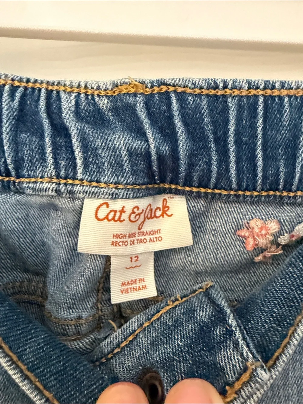 Cat & Jack Light Blue Denim Jeans with Pink Floral Embroidery - Kids